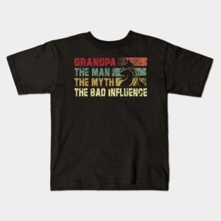 Mens Grandpa the Man the Myth the Bad Influence Vintage Cat Father's Day Gift Dad Kids T-Shirt